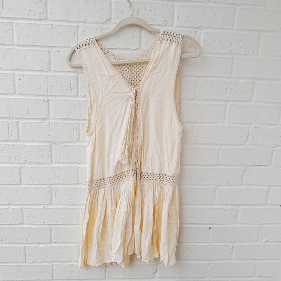 INDAH by Revolve Tunic Boho Look Dress w/ V-neck Crochet Trim Dress sz: S - Picture 3 of 12